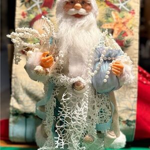 Coastal Santa Claus Figurine with Blue and White Accents